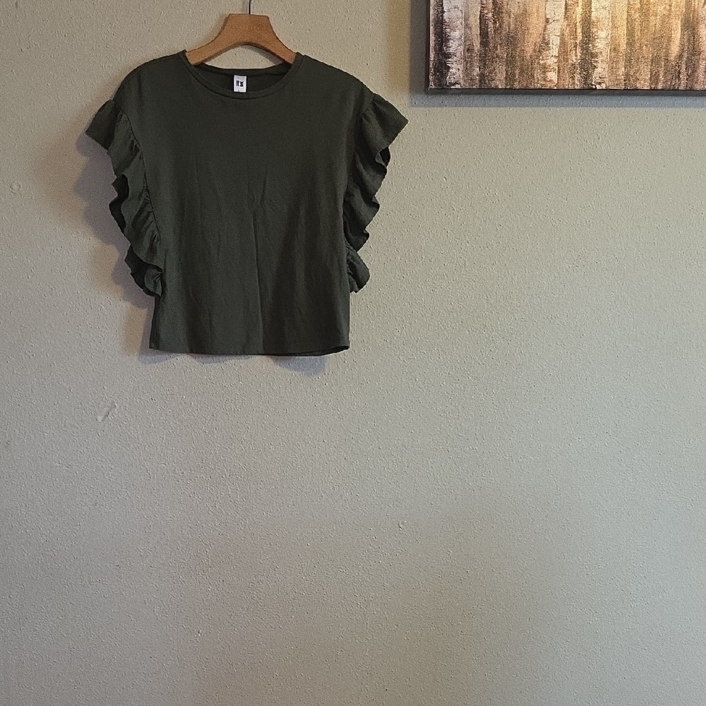 Green Ruffle Sleeve Top